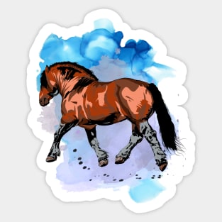 Bay Draft Horse on Watercolor Splash Sticker